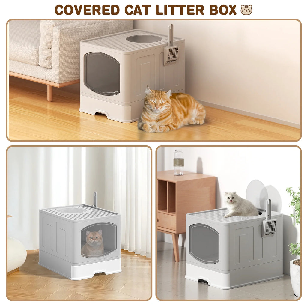 Foldable Enclosed Pet Litter Box Bundle