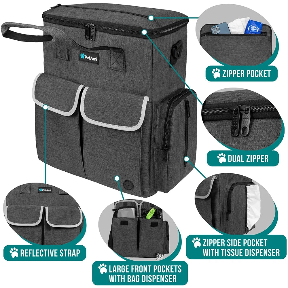Pet Travel Bundle - Includes 1 Spacious Pet Travel Tote, 2 Food Storage Containers, 2 Collapsible Bowls, 1 Feeding Mat