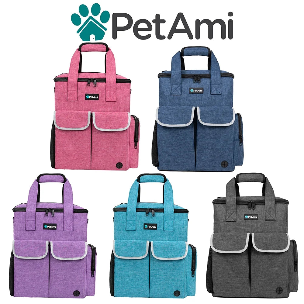 Pet Travel Bundle - Includes 1 Spacious Pet Travel Tote, 2 Food Storage Containers, 2 Collapsible Bowls, 1 Feeding Mat