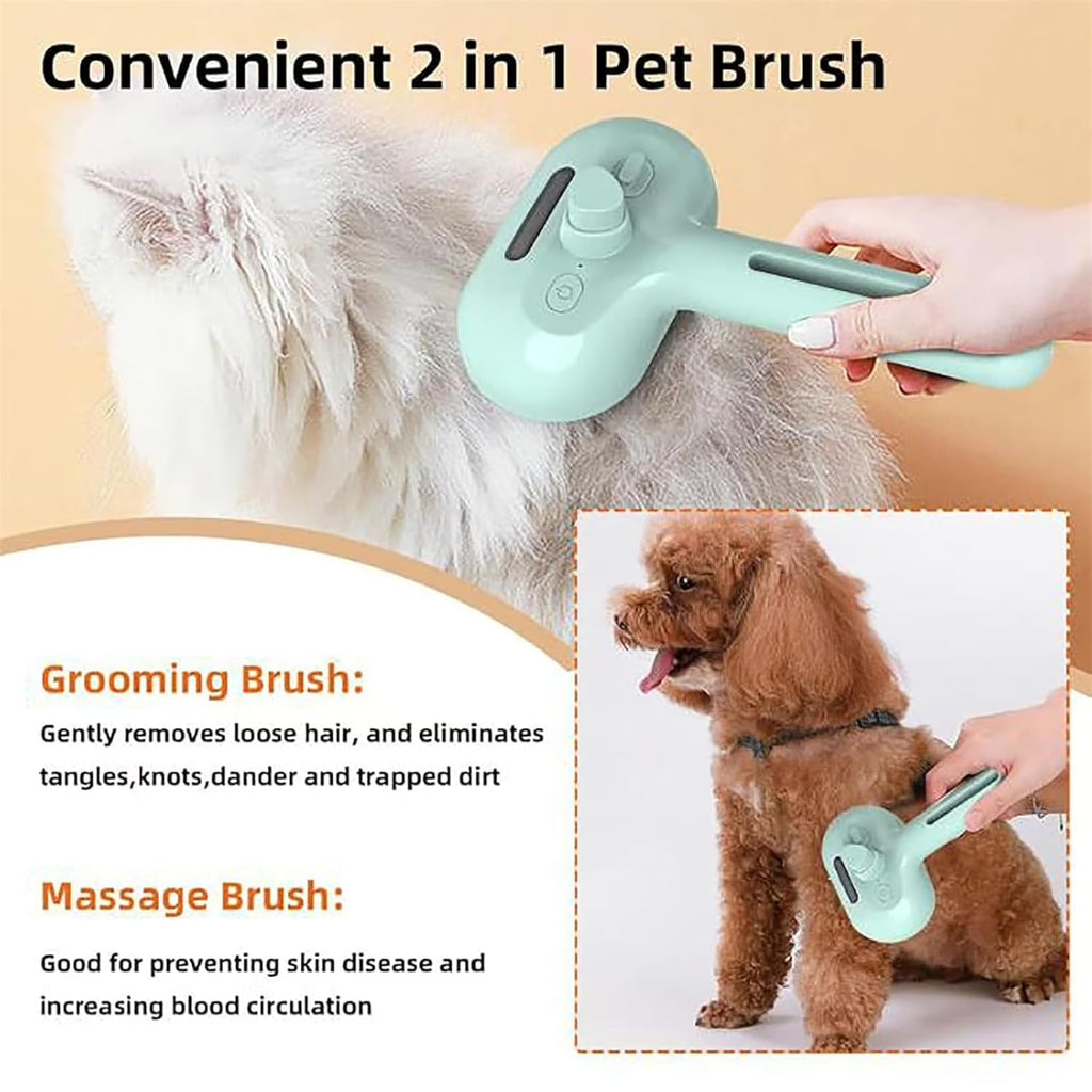 Furry Basics Pet Grooming Brush, Furry Basics Pet Brush, Furrybasics Pet Grooming Comb, Pet Hair Removal Comb with Water Tank and Release Button (Green+White)