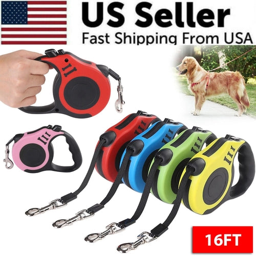16.5 ft Automatic Retractable Dog Leash – One-Touch Brake & Lock