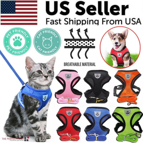 Adjustable Reflective Pet Harness Vest with Leash – S/M/L/XL