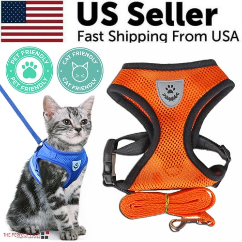 Adjustable Reflective Pet Harness Vest with Leash – S/M/L/XL