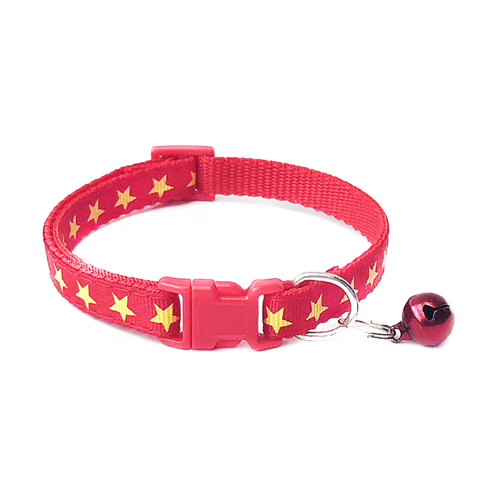 Star-Print Pet Collar with Bell