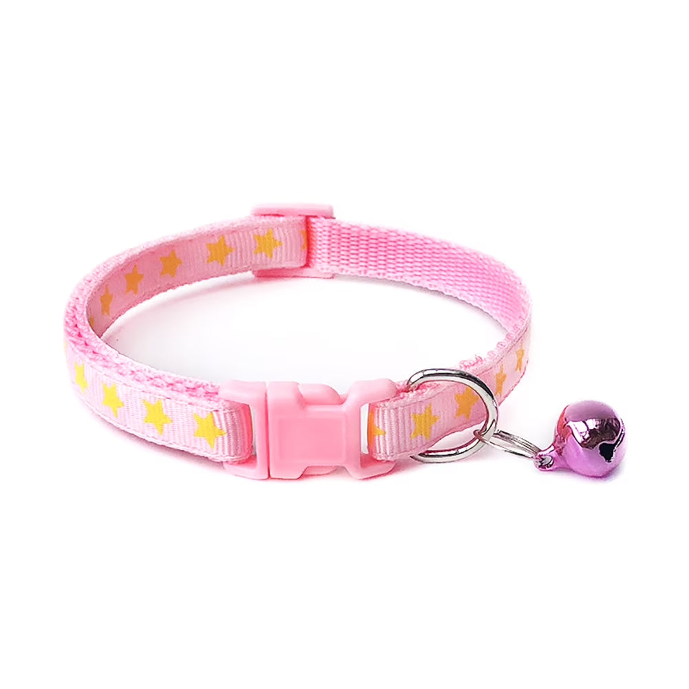 Star-Print Pet Collar with Bell