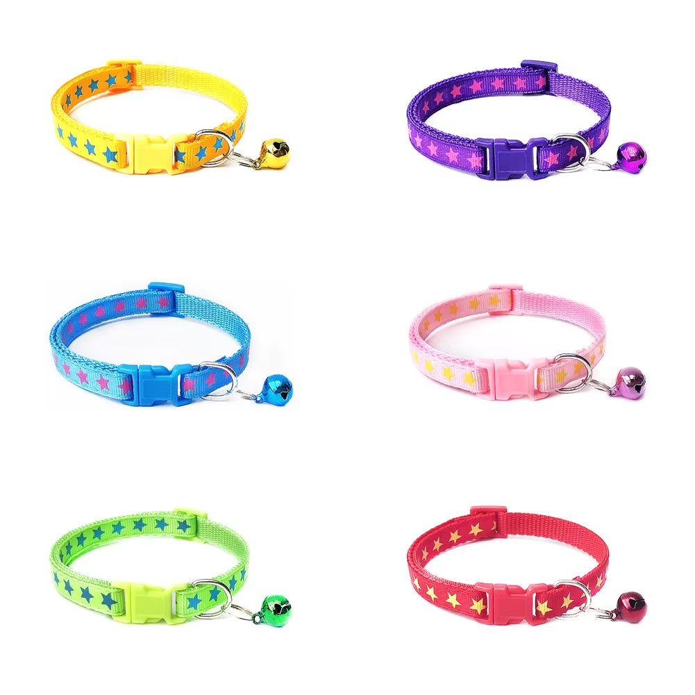 Star-Print Pet Collar with Bell