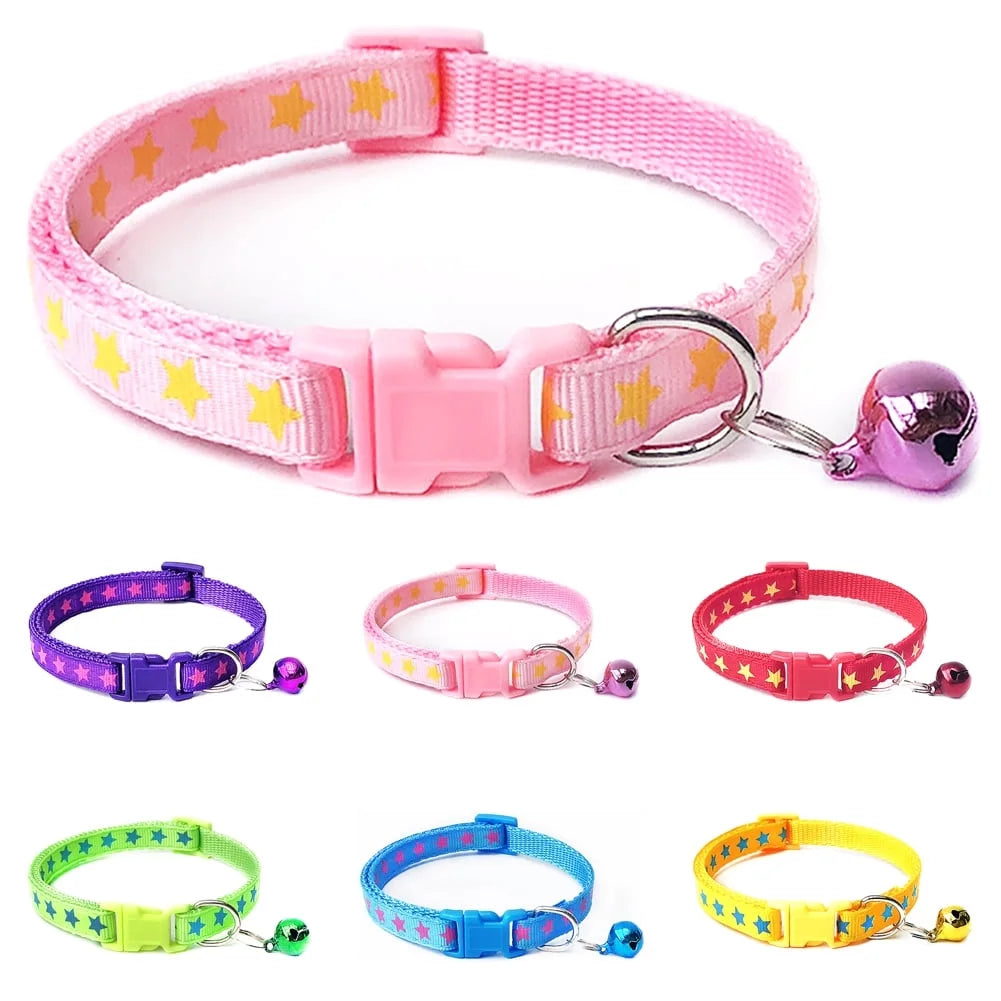 Star-Print Pet Collar with Bell