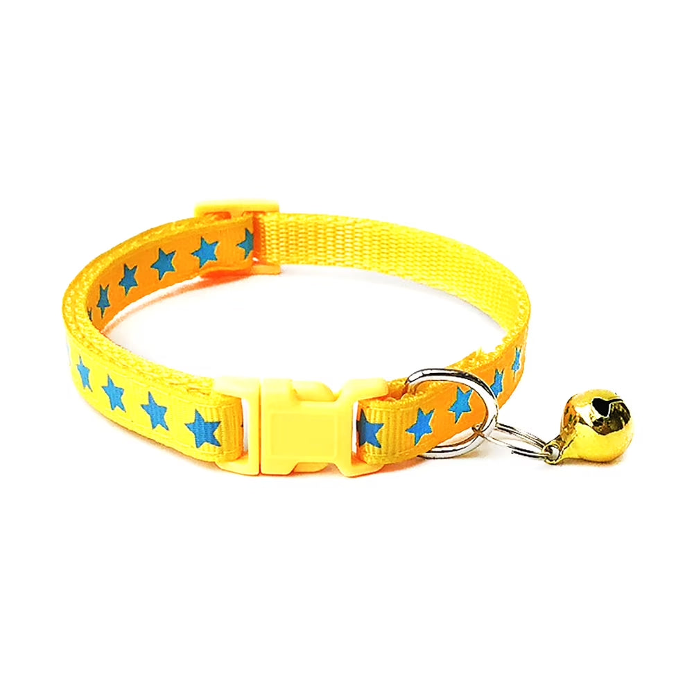 Star-Print Pet Collar with Bell