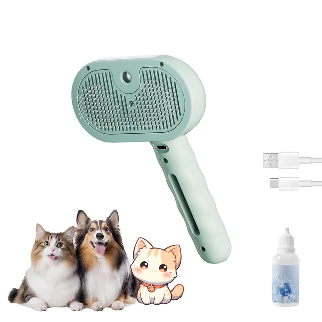 Furry Basics Pet Grooming Brush, Furry Basics Pet Brush, Furrybasics Pet Grooming Comb, Pet Hair Removal Comb with Water Tank and Release Button (Green+White)