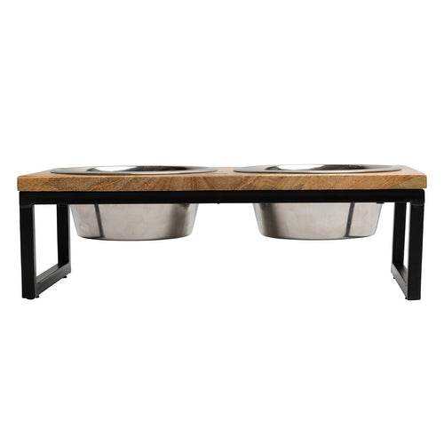 Wood & Metal Elevated Pet Feeder – Mango Wood with Stainless Steel Bowls