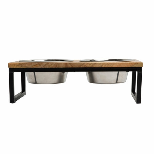 Wood & Metal Elevated Pet Feeder – Mango Wood with Stainless Steel Bowls