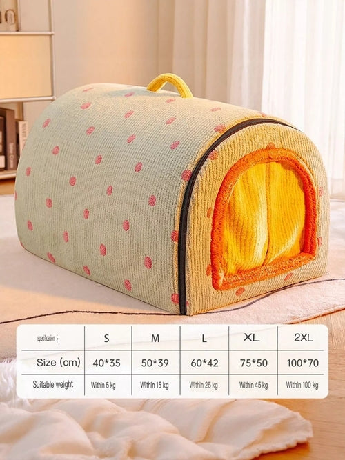 Cozy Polka Dot Pet Bed Cave with Handle