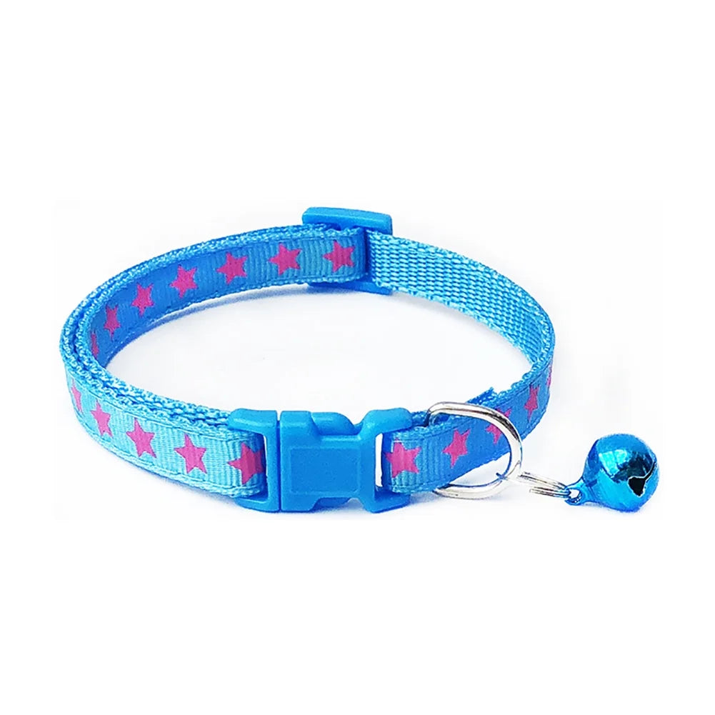 Star-Print Pet Collar with Bell
